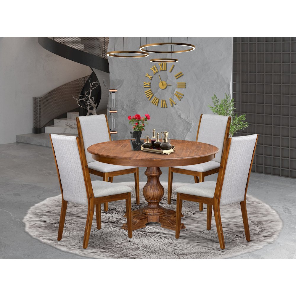 5-Piece Kitchen Table Set A Mid Century Table, 4 Grey Fabric Upholstered Chairs. Picture 2