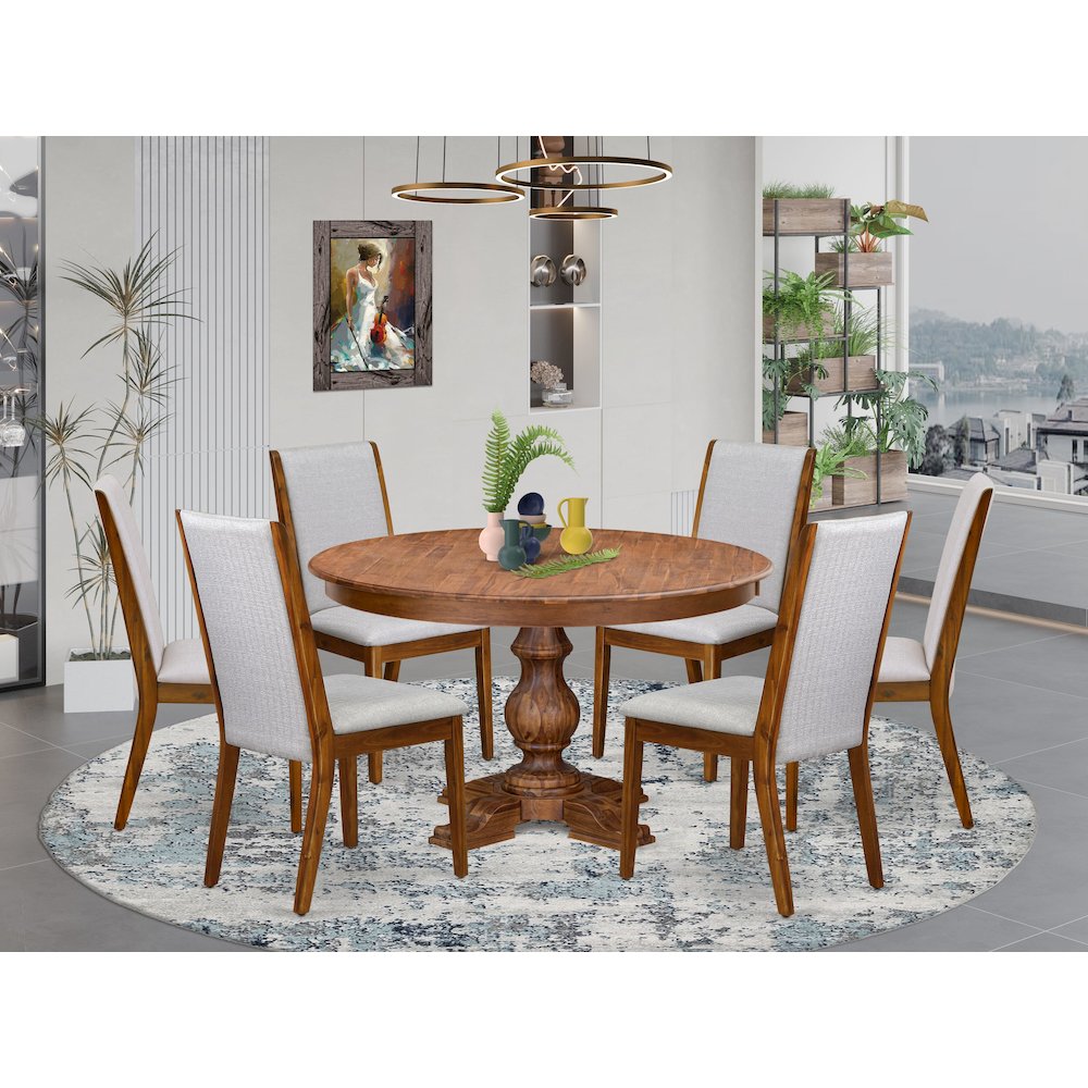 7-Piece Dining Room Set Consist Of A Wooden Kitchen Table, 6 Grey Parson Chairs. Picture 2