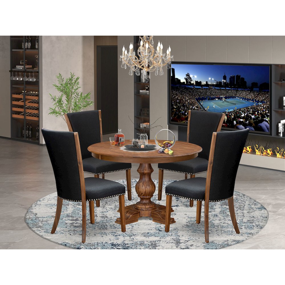 5 Piece Dining Table Set For 4 Contains 48" Round Table In Black Color. Picture 2