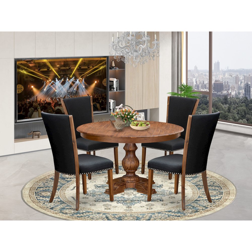 5 Piece Dining Table Set For 4 Contains 54" Round Table In Black Color. Picture 2