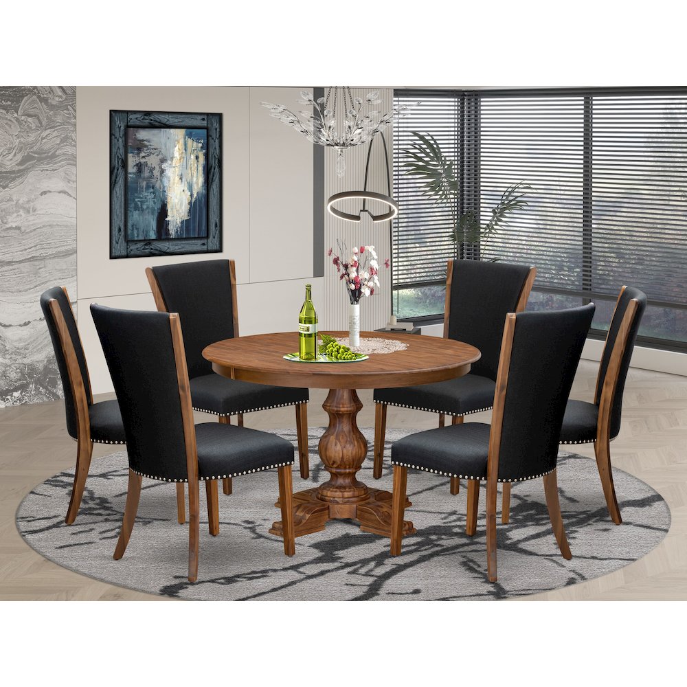 7 Piece Dining Set Includes 48" Round Kitchen Table In Black Color. Picture 2