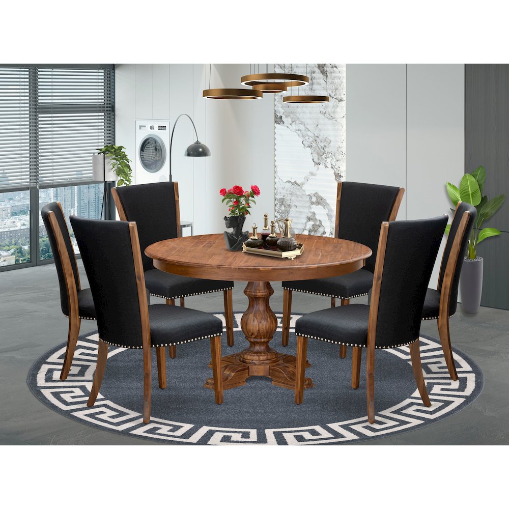 7 Piece Kitchen Table Set Includes 54" Round Table In Black Color. Picture 2