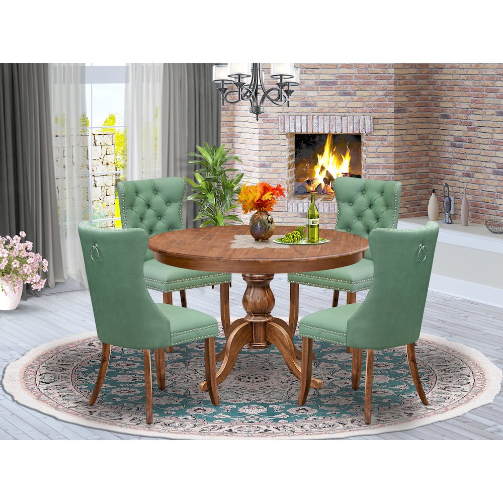 5-Pc Mid Century Modern Dining Set Consist A Wood Table, 4 Willow Green Chairs. Picture 2