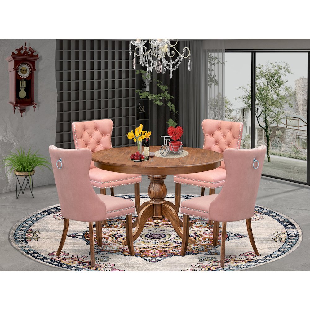 5-Pc Dinner Table Set Consist A Wood Dining Table And 4 Beige Red Parson Chairs. Picture 2