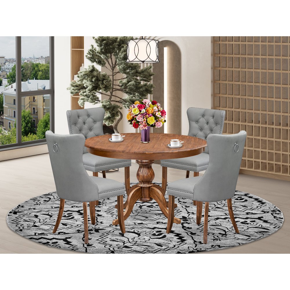 5-Pc Modern Dining Set Consist A Wood Dining Table, 4 Light Gray Padded Chairs. Picture 2