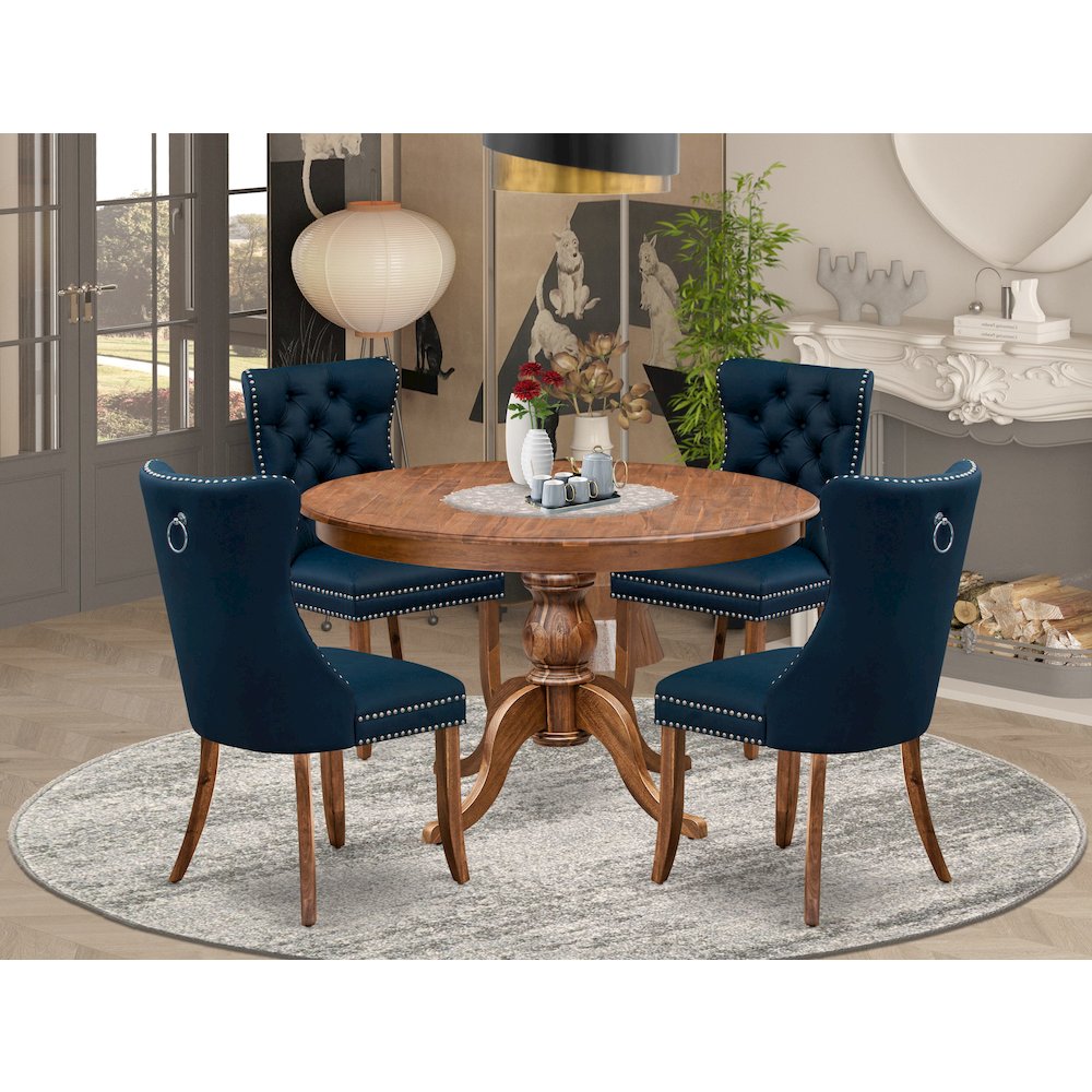 5-Piece Dining Set, Including 4 Navy Blue Faux Leather Kitchen Chairs. Picture 2