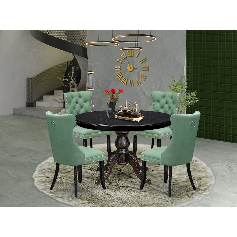 5 Piece Dining Set Includes 48" Round Table In Willow Green Color. Picture 2