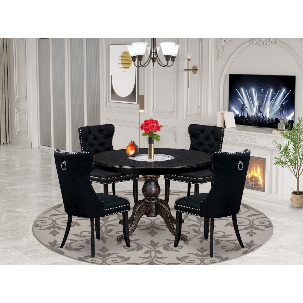 5 Piece Dining Room Set For 4 Includes 48" Round Table In Black Color. Picture 2