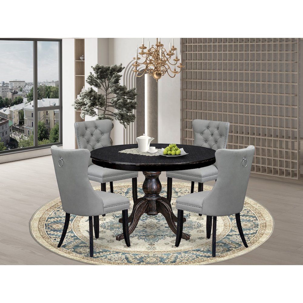 5 Piece Dining Table Set Consists Of 48" Round Table In Light Gray Color. Picture 2