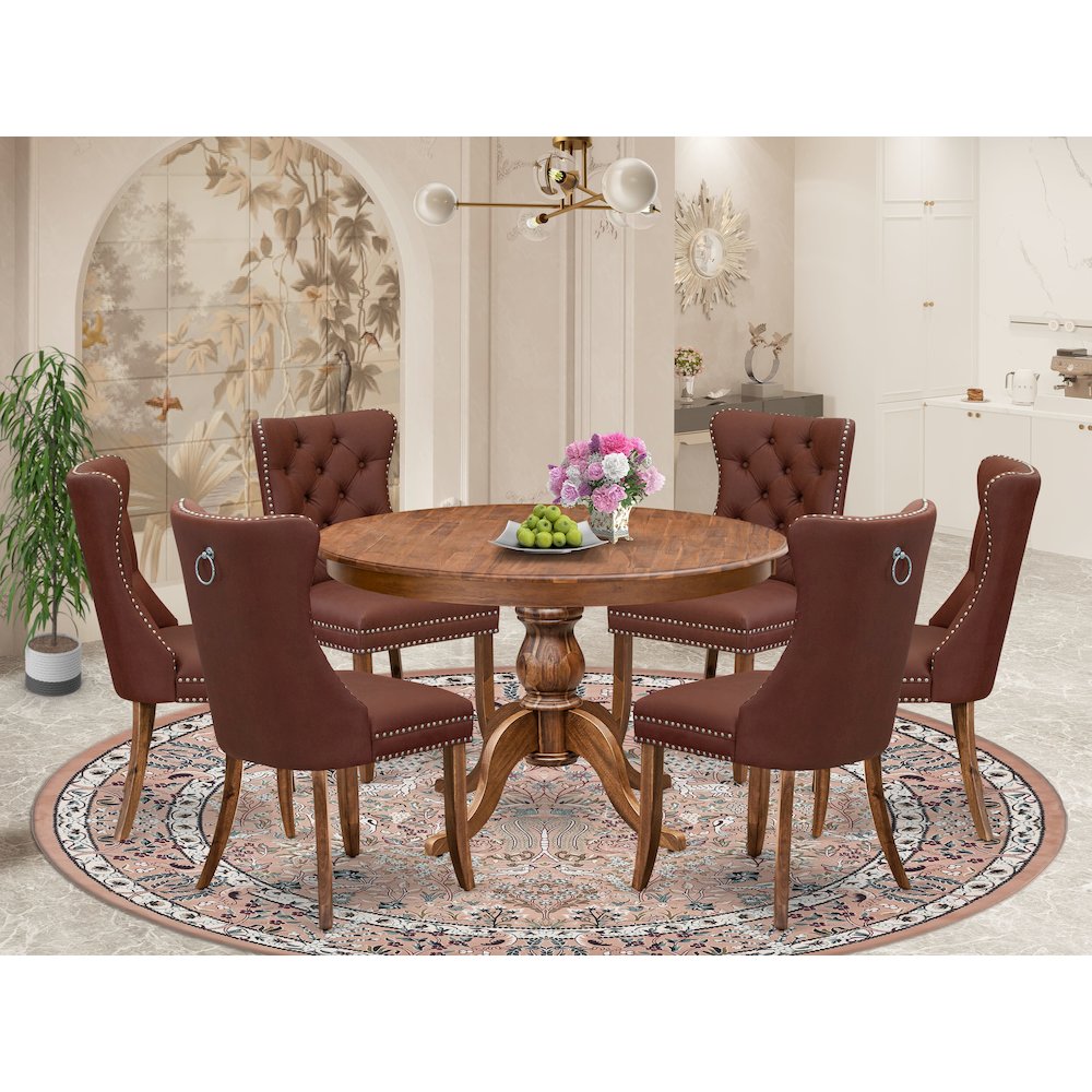 7-Pc Dining Room Set Contain A Dining Table And 6 Burgundy Parsons Chairs. Picture 2