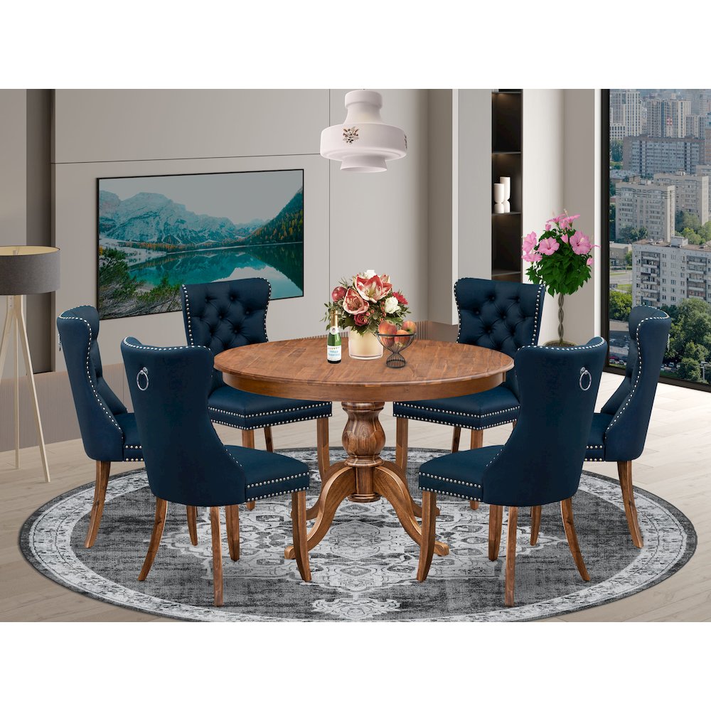 7-Piece Dining Set Features A 48" Round Table In An Antique Walnut Finish. Picture 2