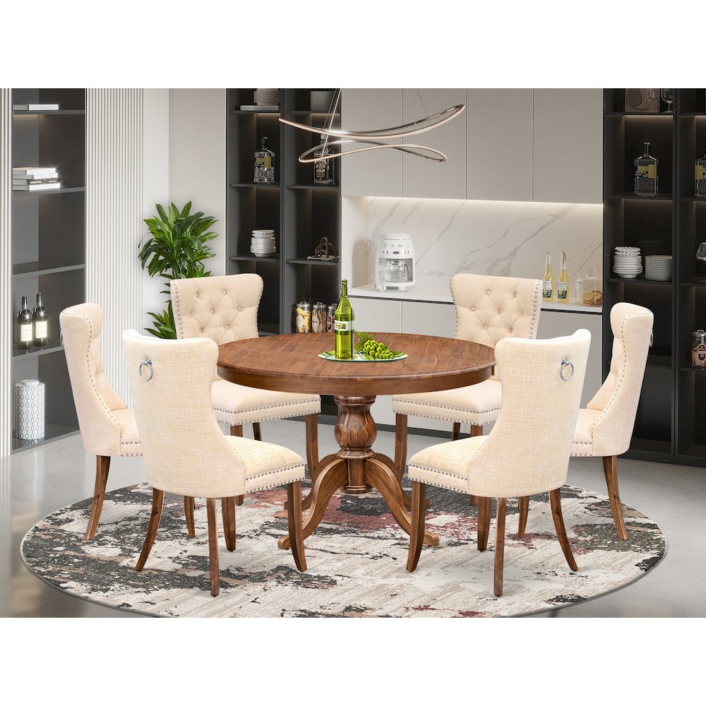 7-Piece Dining Room Set In Light Beige Color. Picture 2