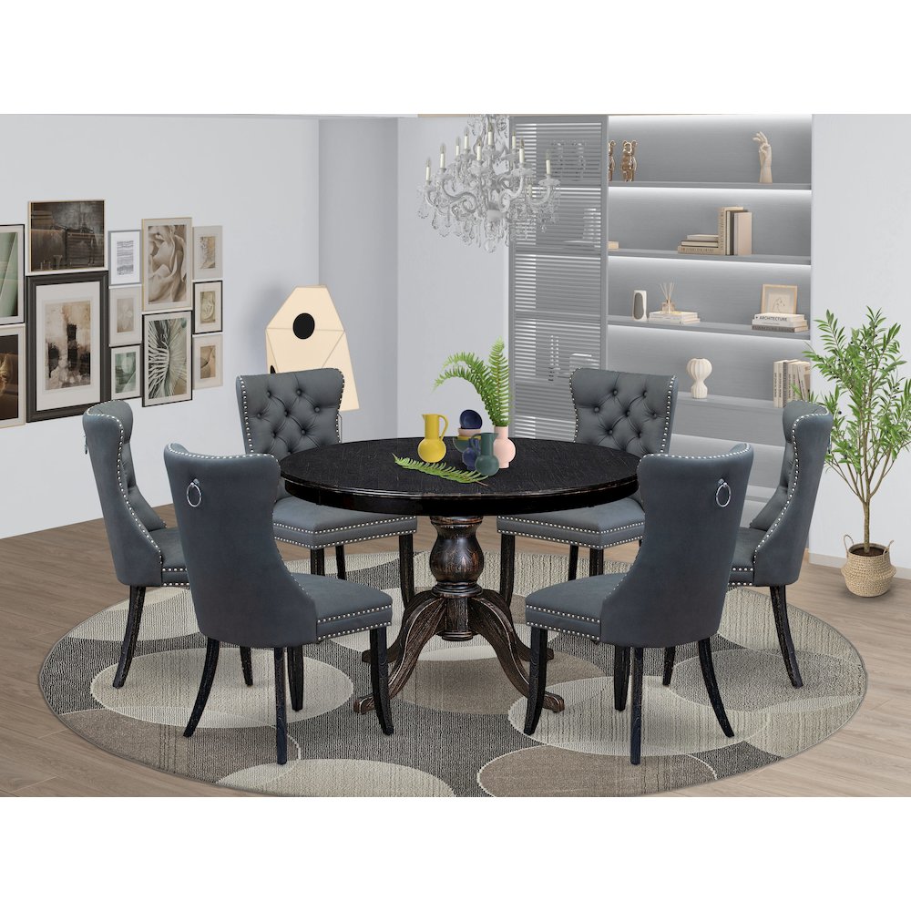 7-Piece Dining Room Set In Platinum Gray Color. Picture 2