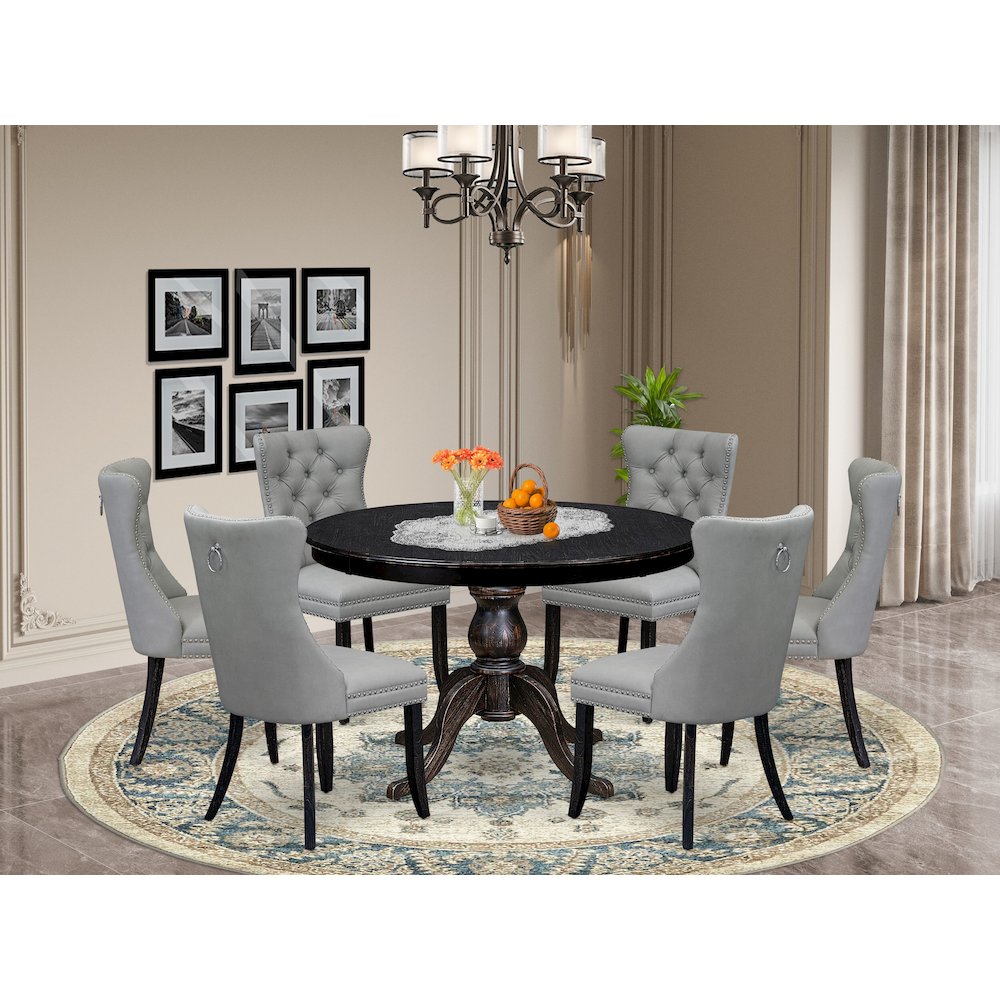 7 Piece Dining Table Set Contains 48" Round Table In Light Gray Color. Picture 2