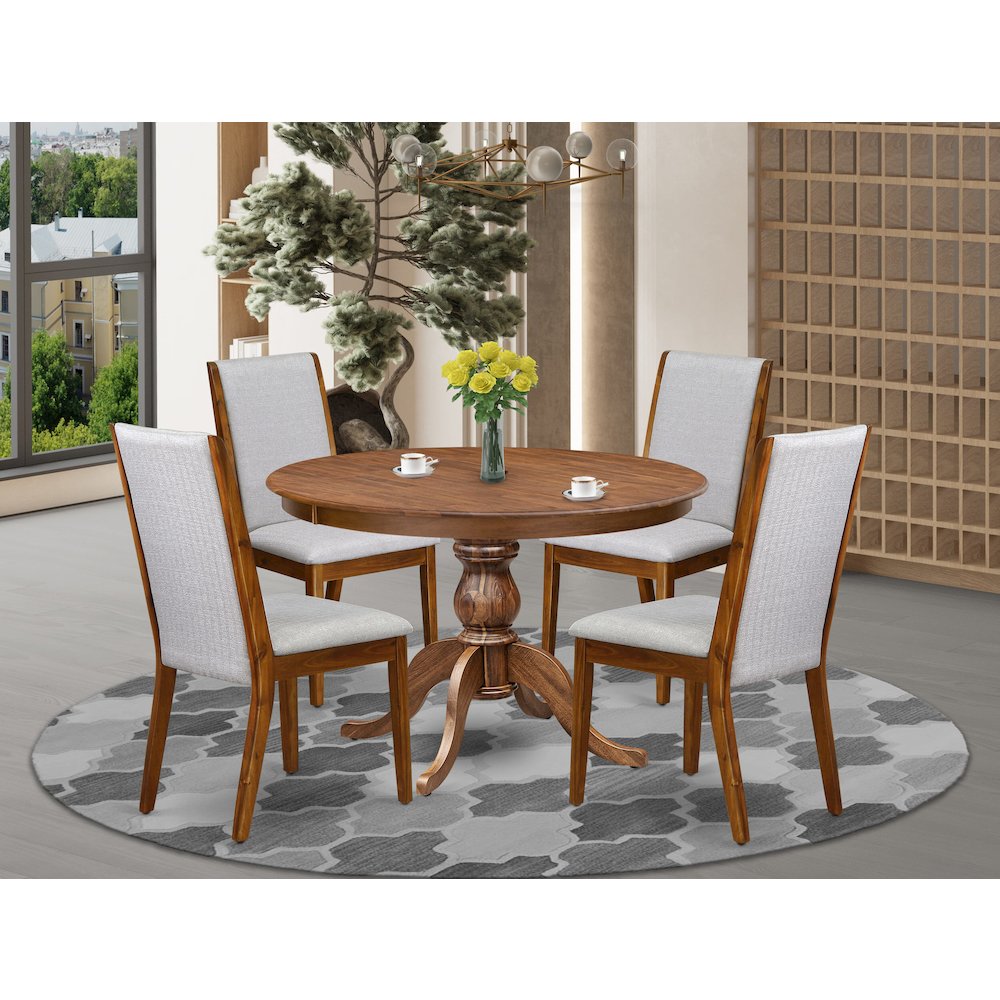 5-Piece Dining Table Set A Mid Century Dining Table, 4 Grey Fabric Dining Chairs. Picture 2