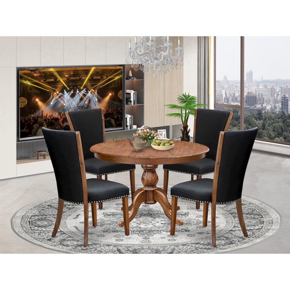 5 Piece Dinette Set For 4 Consists Of 48" Round Table In Black Color. Picture 2