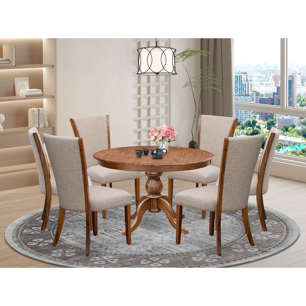 7 Piece Dining Set For 6 Contains 48" Round Table In Light Tan Color. Picture 2