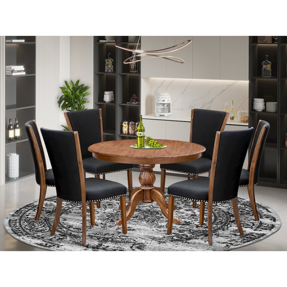 7 Piece Dining Table Set For 6 Contains 48" Round Table In Black Color. Picture 2