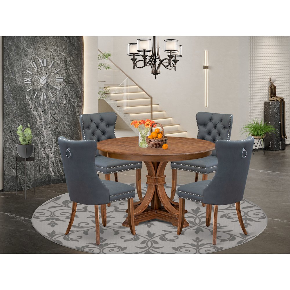 5-Piece Dining Table Set Of A Mid-Century Dining Table, 4 Platinum Gray Chairs. Picture 2