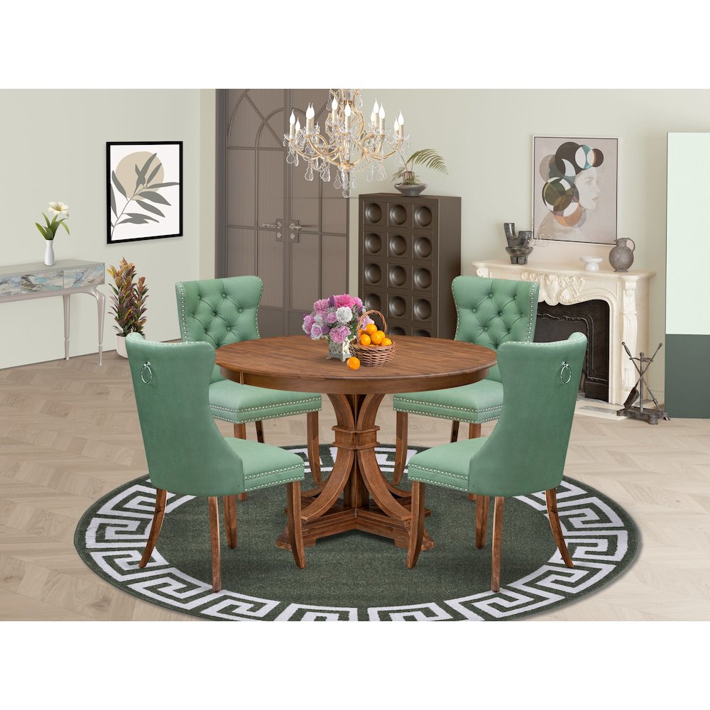 5-Pc Mid Century Dining Set Include A Wooden Table And 4 Willow Green Chairs. Picture 2