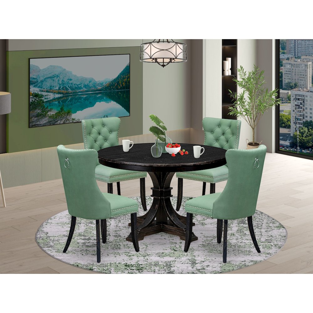 5 Piece Dining Set Contains 48" Round Table In Willow Green Color. Picture 2