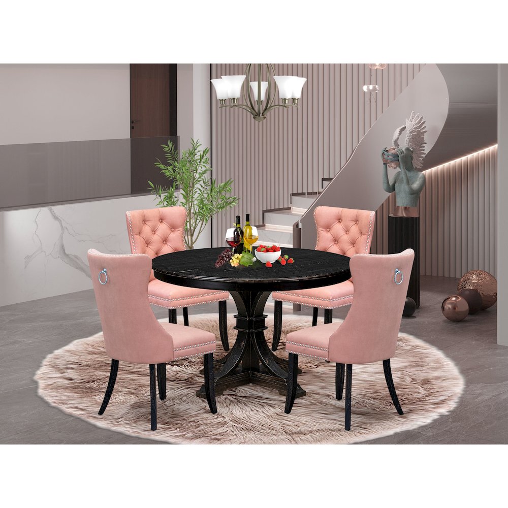 5 Piece Dining Set For 4 Includes 48" Round Table In Beige Red Color. Picture 2
