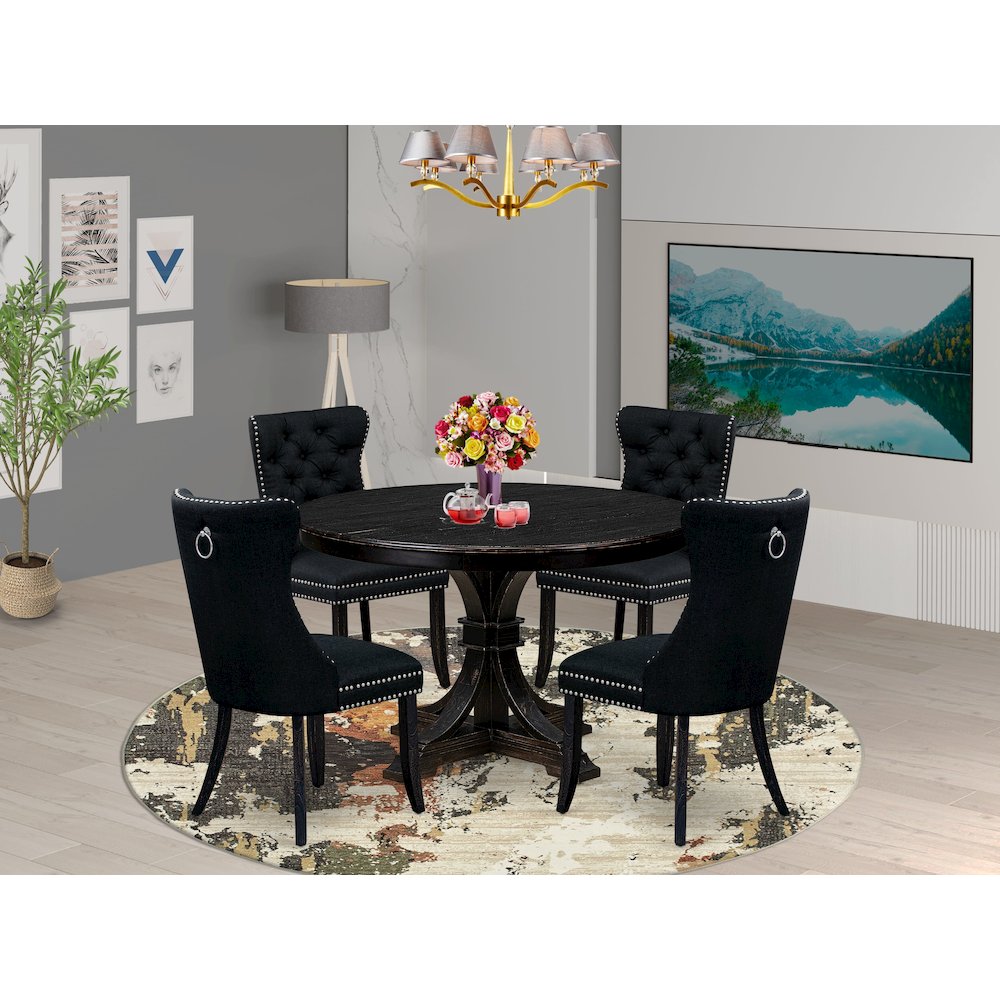 5 Piece Dining Room Set For 4 Contains 48" Round Table In Black Color. Picture 2