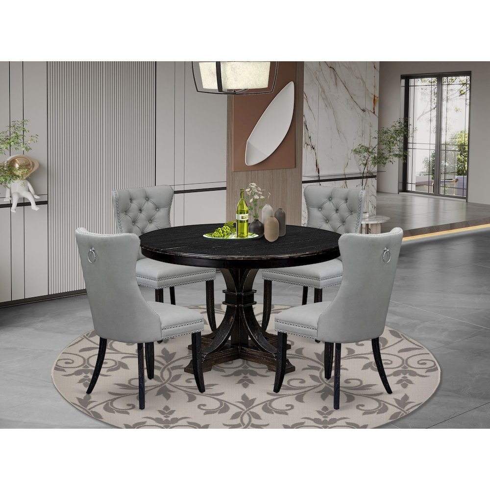 5 Piece Dining Table Set Includes 48" Round Table In Light Gray Color. Picture 2