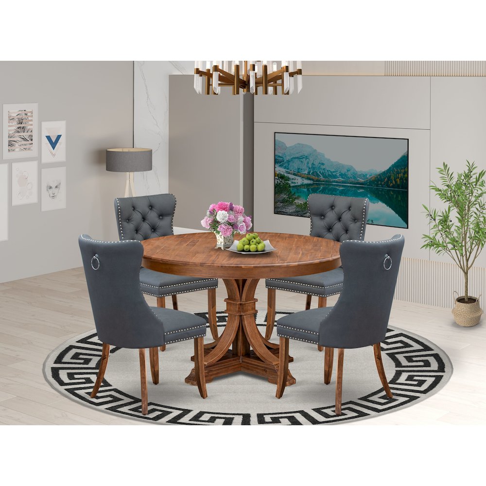 5-Piece Dining Table Set Of A Kitchen Table, 4 Platinum Gray Dining Room Chairs. Picture 2