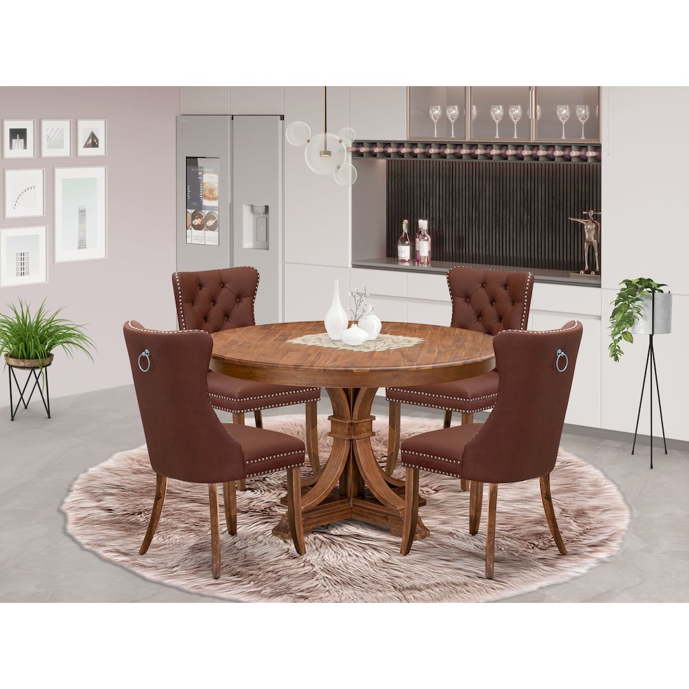 5-Pc Mid Century Modern Set Consist A Table And 4 Burgundy Upholstered Chairs. Picture 2