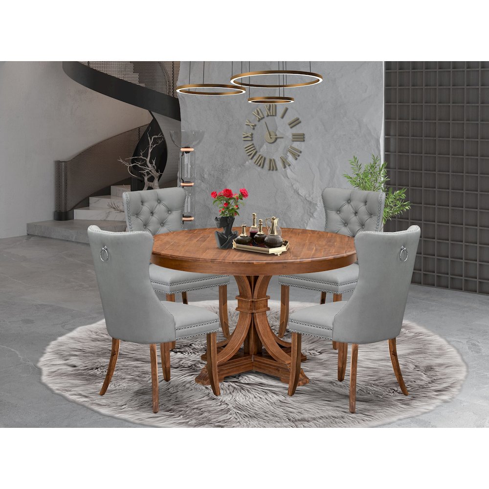 5-Pc Dinner Table Set Consist A Kitchen Table And 4 Light Gray Parson Chairs. Picture 2