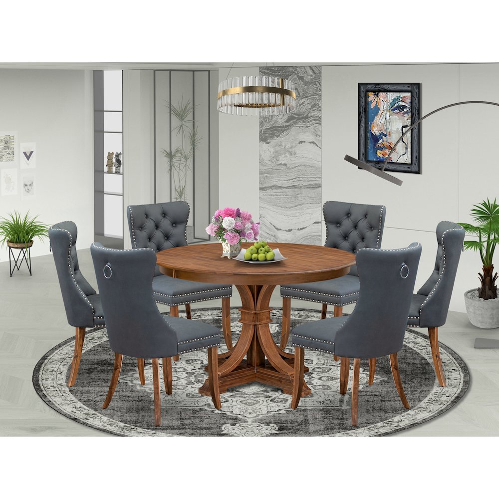 7-Piece Dining Table A Mid-Century Dining Table, 6 Platinum Gray Dining Chairs. Picture 2