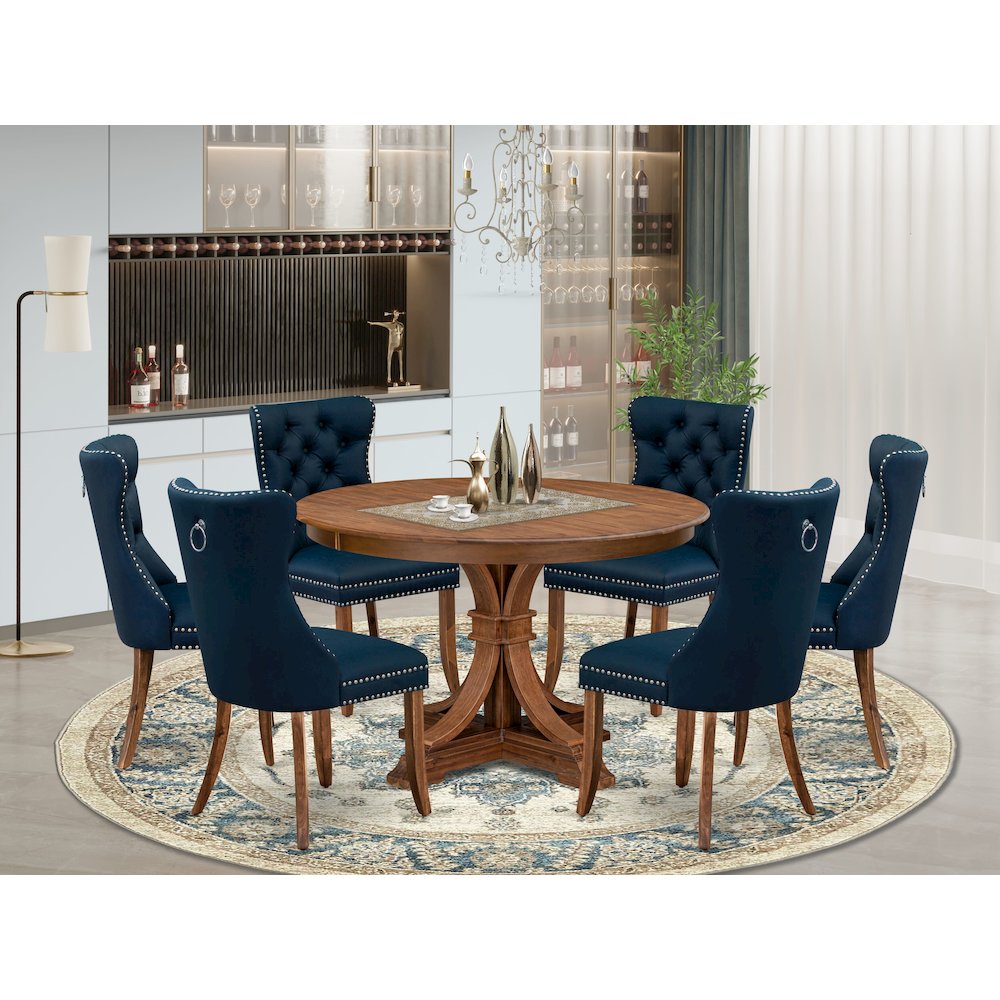 7-Piece Kitchen Table Set In Navy Blue Color. Picture 2
