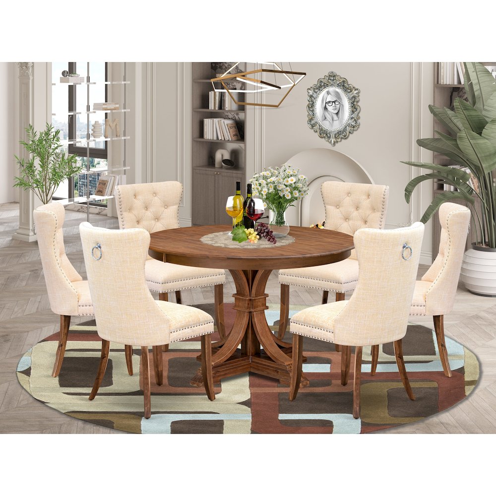 7-Piece Dining Set In Light Beige Color. Picture 2