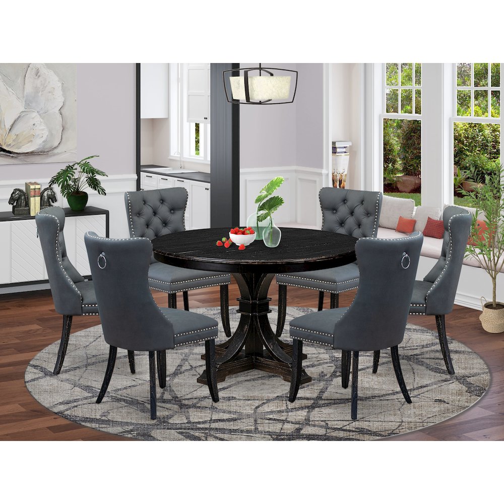 7-Piece Kitchen Table Set In Platinum Gray Color. Picture 2