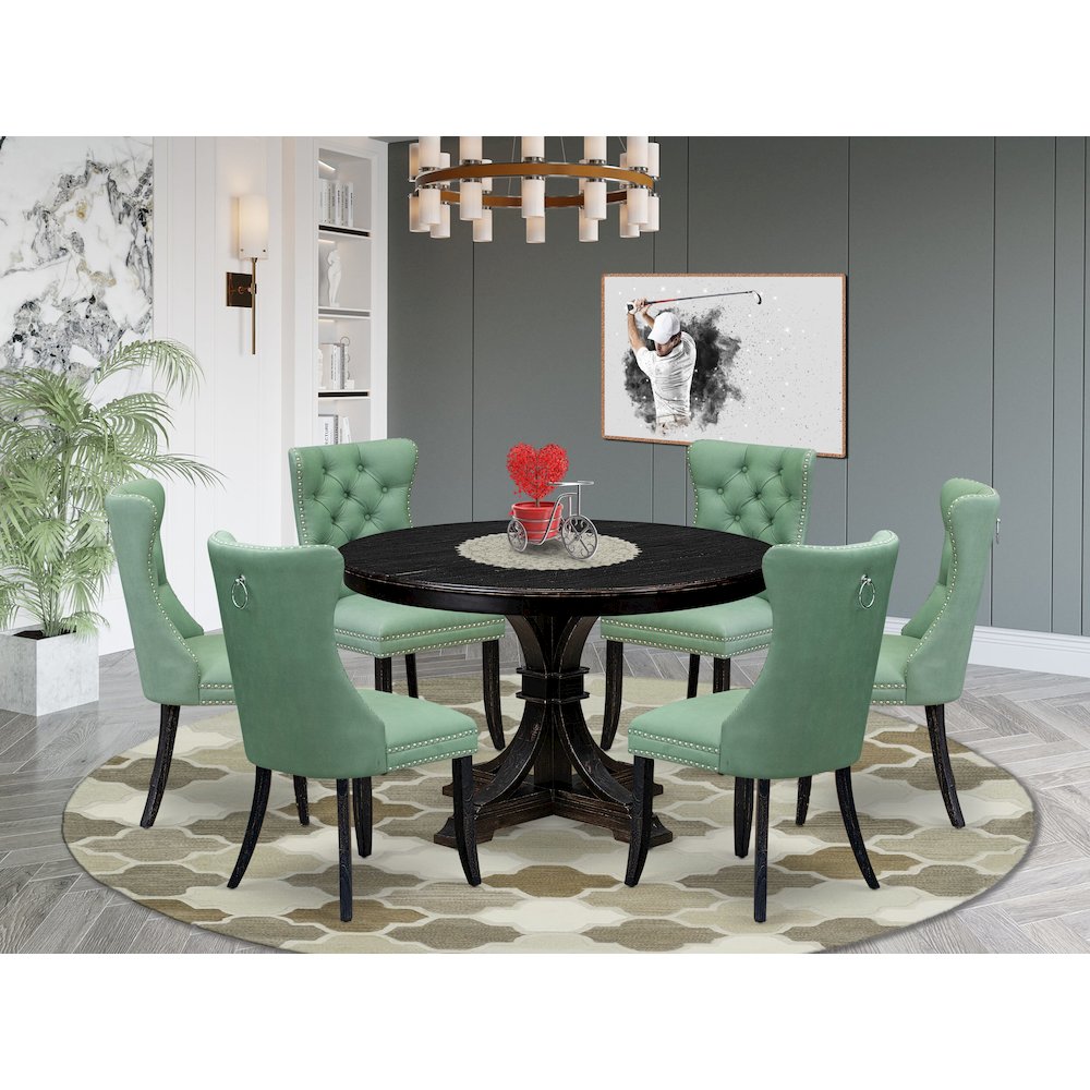 7 Piece Dinette Set Includes 48" Round Table In Willow Green Color. Picture 2