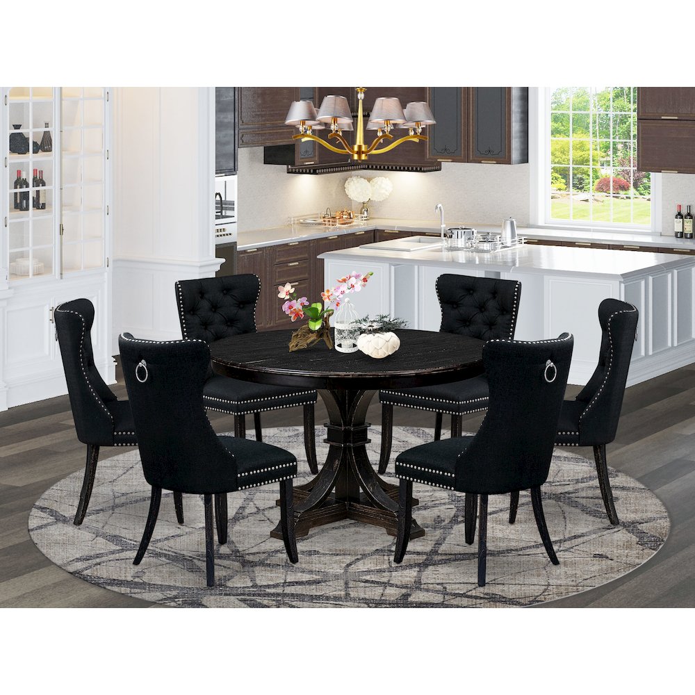 7 Piece Kitchen Table Set Includes 48" Round Table In Black Color. Picture 2