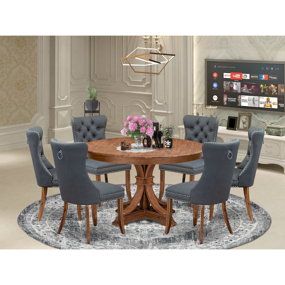 7-Piece Modern Dining Room Set Of A Kitchen Table, 6 Platinum Gray Dining Chairs. Picture 2