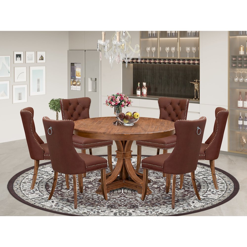 7-Pc Kitchen Dining Table Set Contain A Dining Room Table And 6 Burgundy Chairs. Picture 2