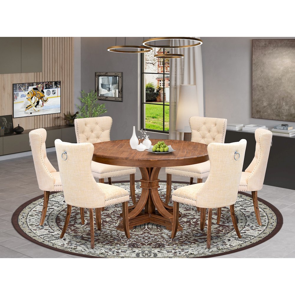 7-Piece Kitchen Table Set In Light Beige Color. Picture 2