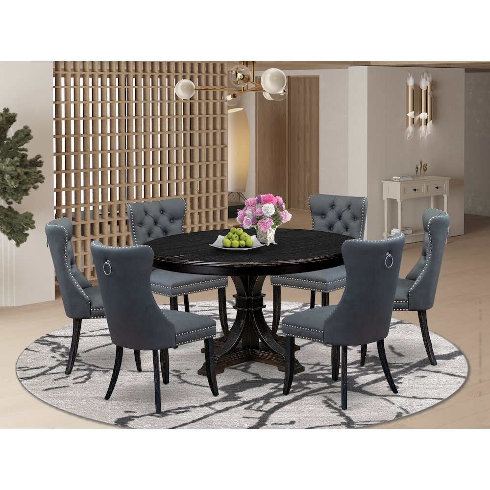 7-Piece Kitchen Table Set In Platinum Gray Color. Picture 2