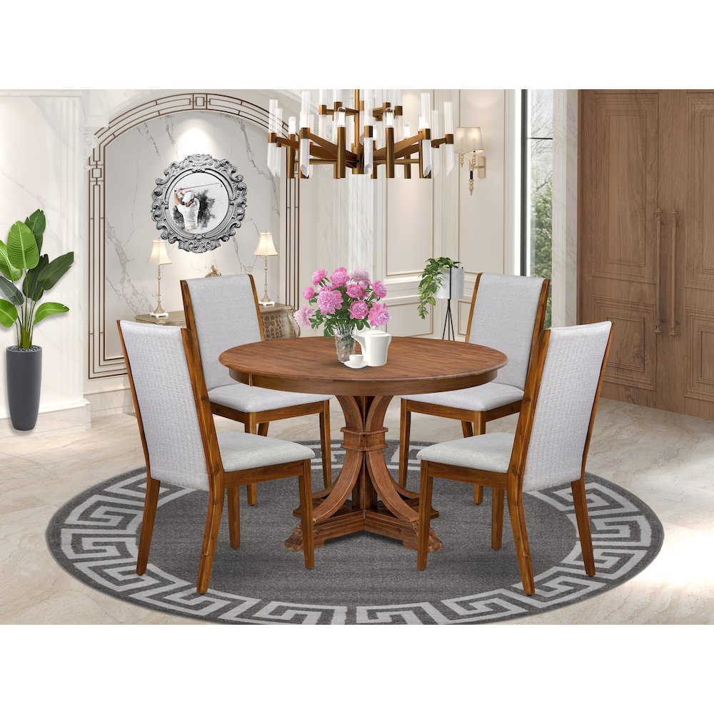 5-Piece Kitchen Table Set Of A Wooden Dining Table, 4 Grey Kitchen Chairs. Picture 2
