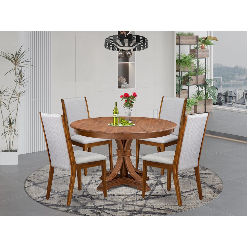 5-Piece Modern Dining Table Set A Dining Table, 4 Grey Fabric Modern Chairs. Picture 2