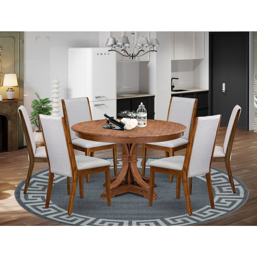 7-Piece Modern Dining Set A Kitchen Table, 6 Grey Linen Fabric Parsons Chairs. Picture 2