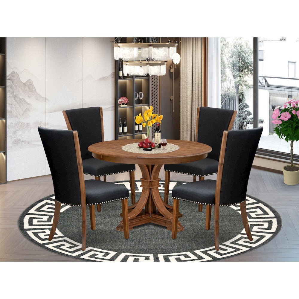 5 Piece Dining Table Set For 4 Includes 48" Round Table In Black Color. Picture 2
