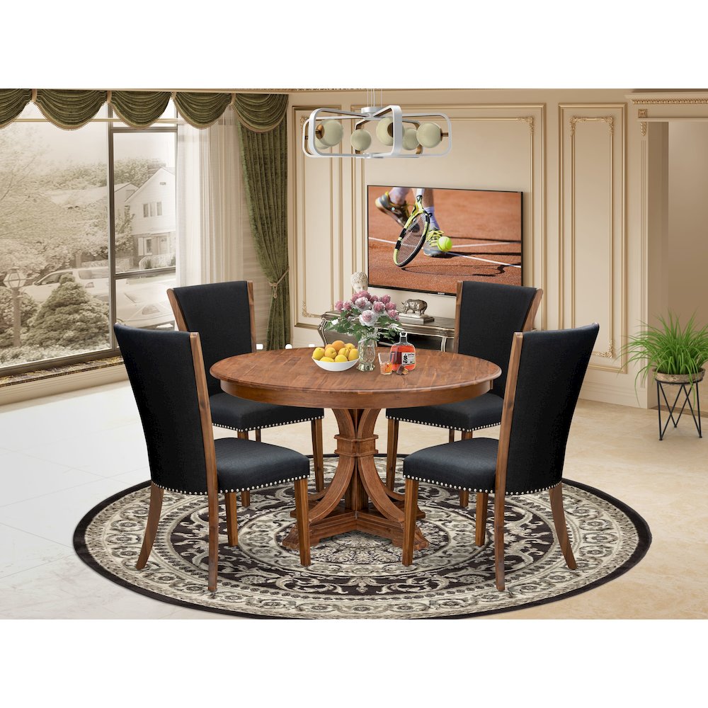 5 Piece Dinette Set For 4 Consists Of 54" Round Table In Black Color. Picture 2