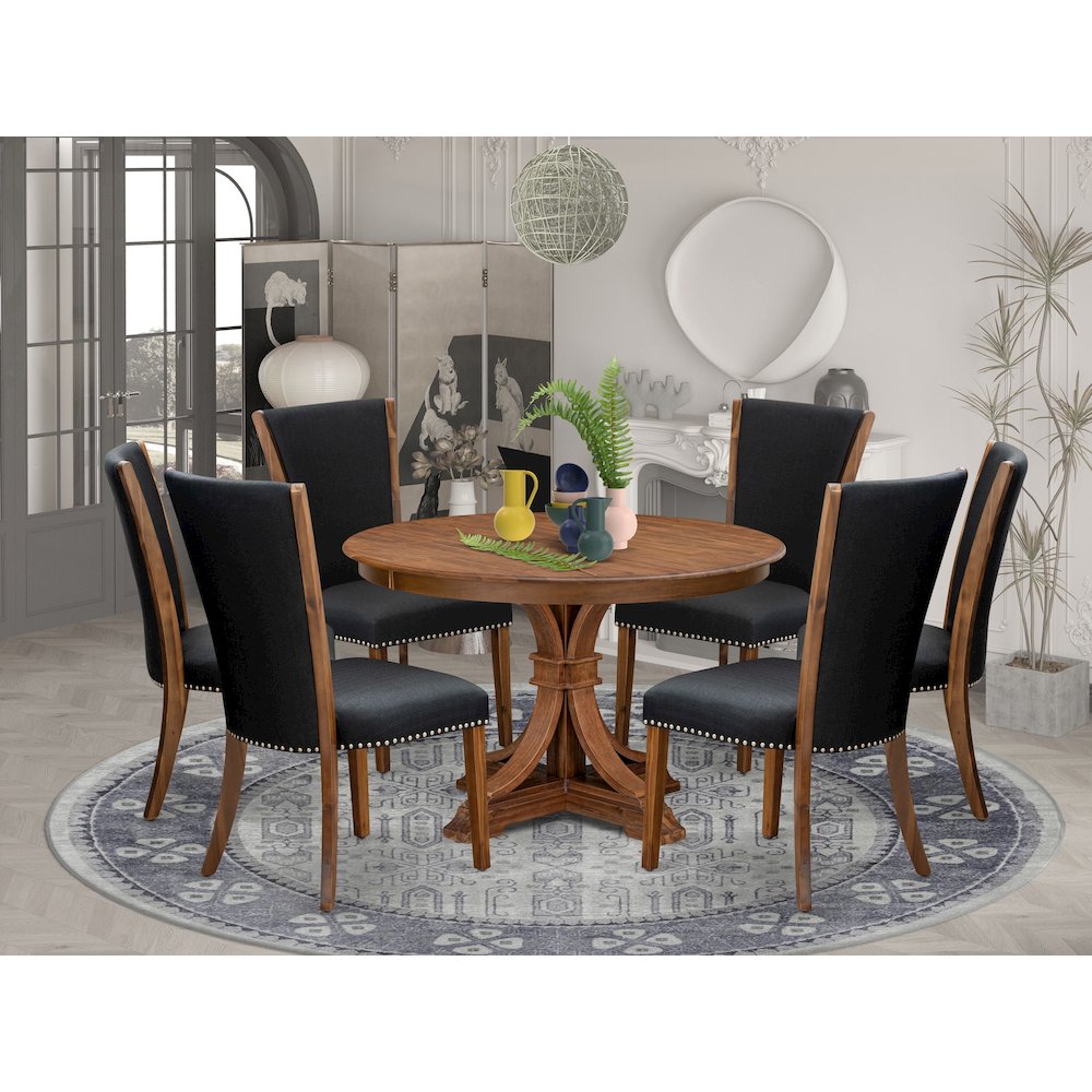 7 Piece Dining Table Set Includes 48" Round Kitchen Table In Black Color. Picture 2