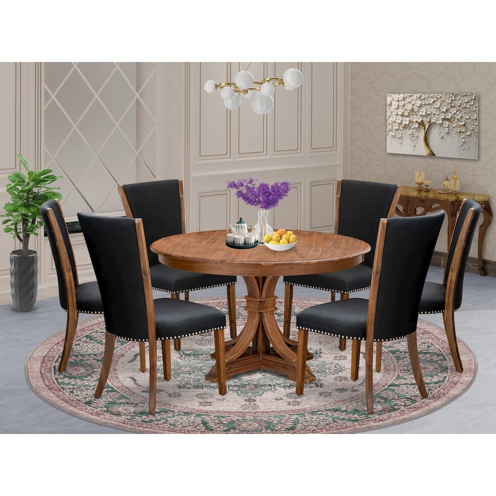7 Piece Dining Table Set For 6 Contains 54" Round Table In Black Color. Picture 2