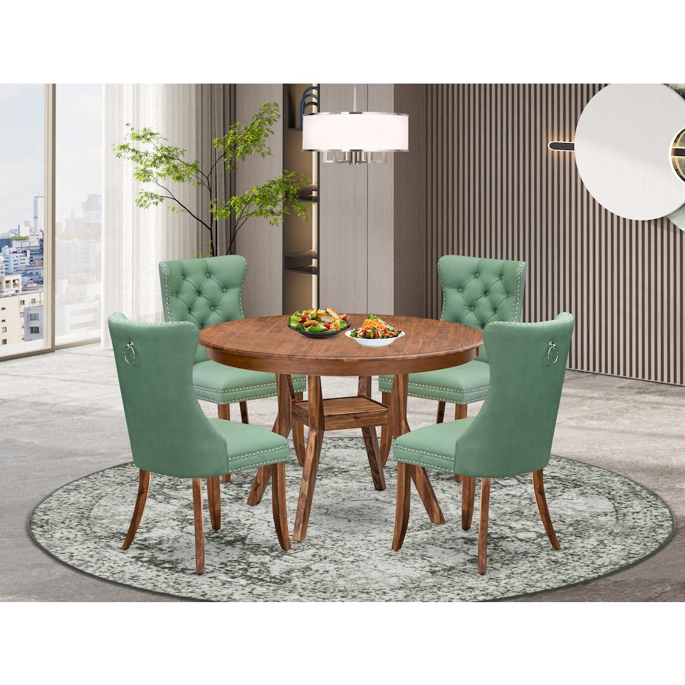 5-Pc Dining Set Contain A Wooden Dining Table And 4 Willow Green Parson Chairs. Picture 2