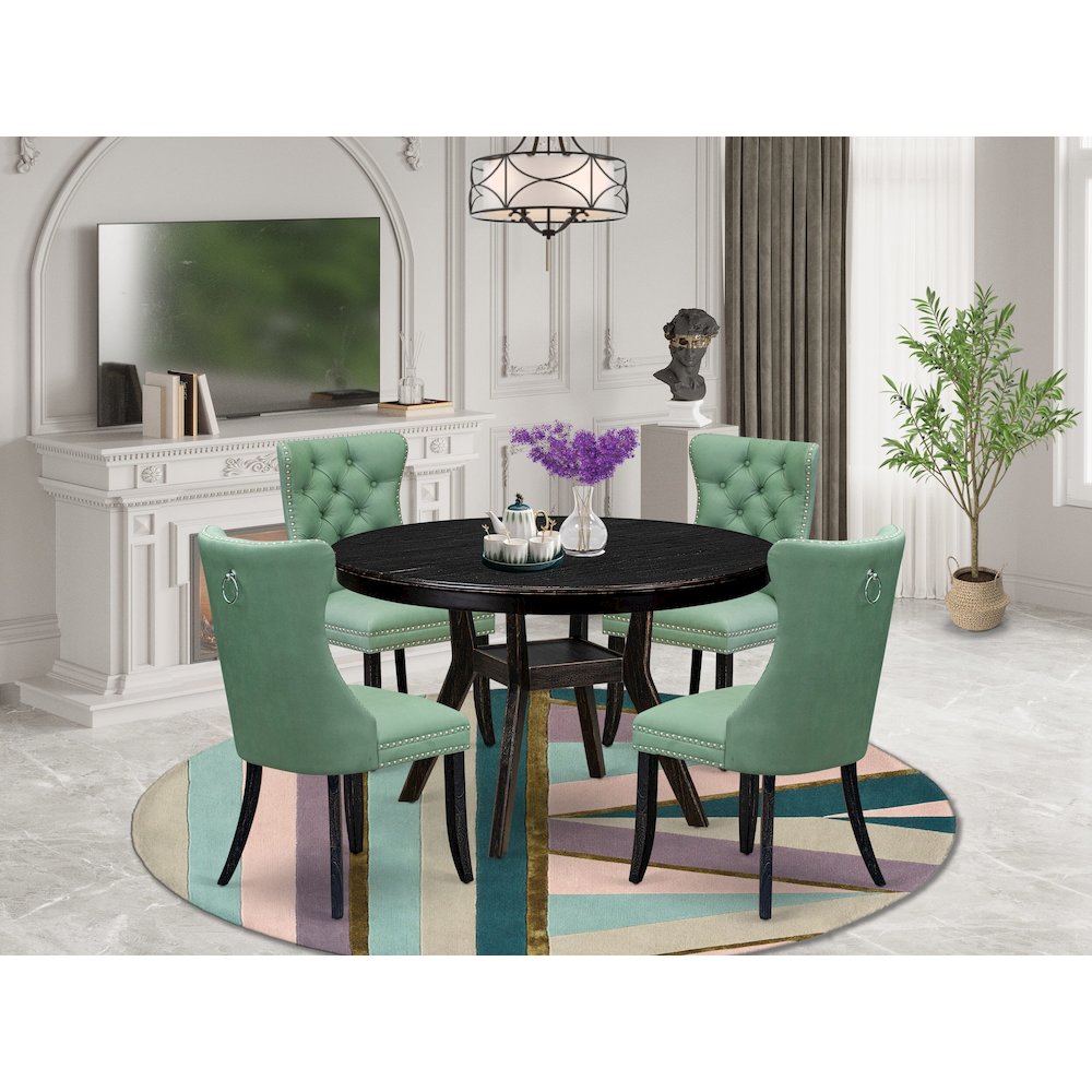 5 Piece Dining Set Consists Of 48" Round Table In Willow Green Color. Picture 2